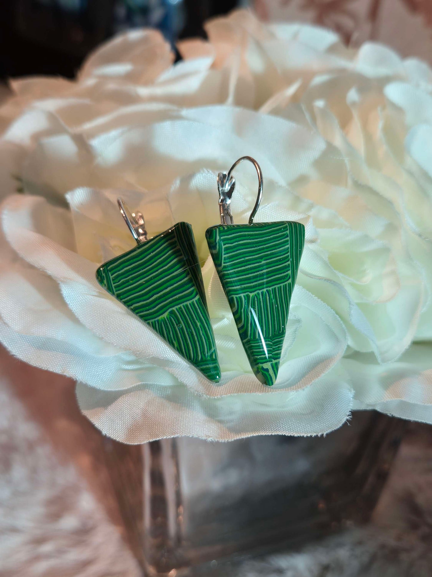 628. Boucles d'oreilles"Rayures Vertes"