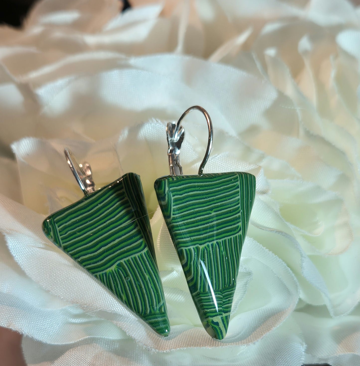 628. Boucles d'oreilles"Rayures Vertes"