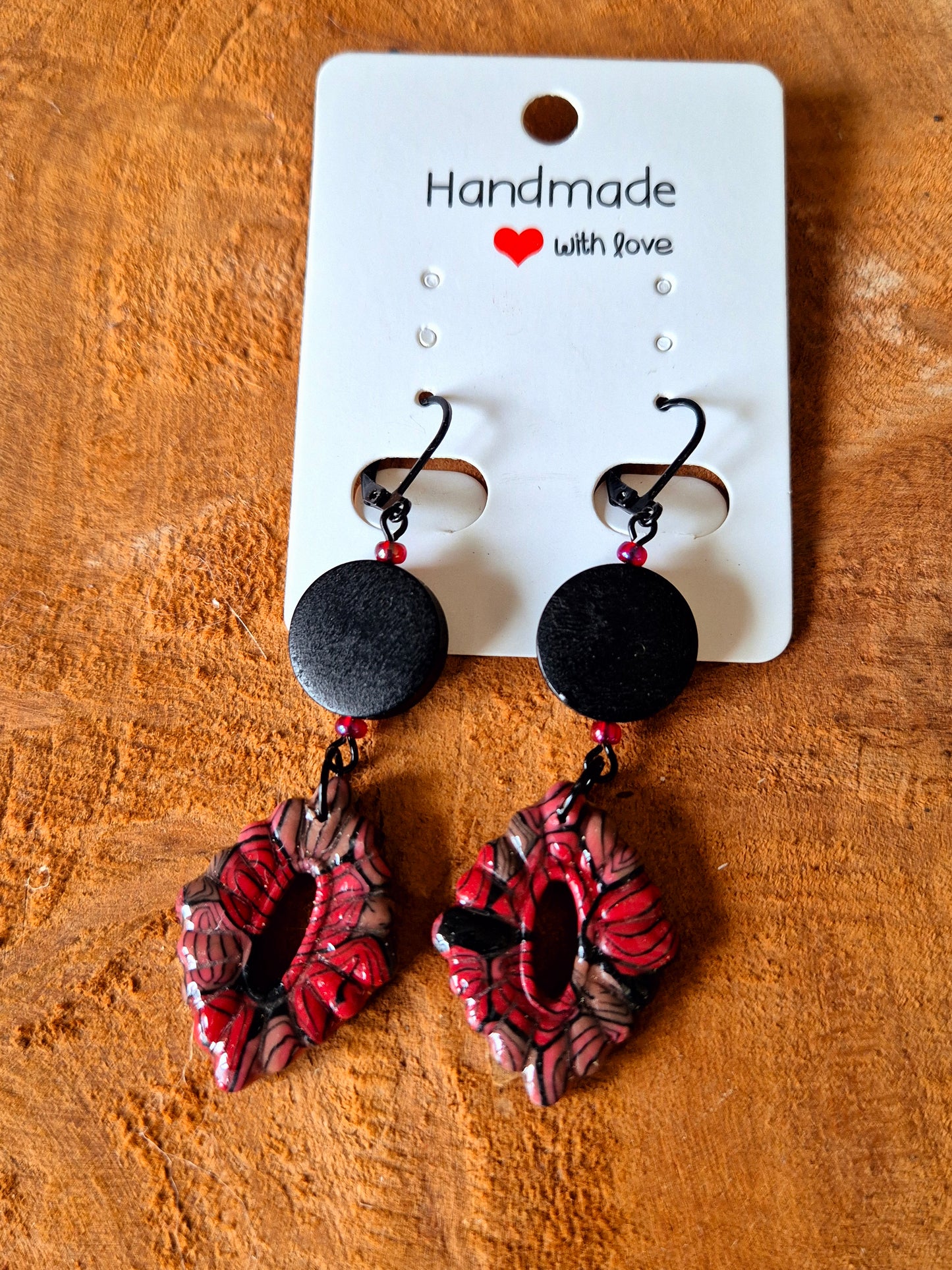 656. Boucles d'oreilles" Rouge et Noir"