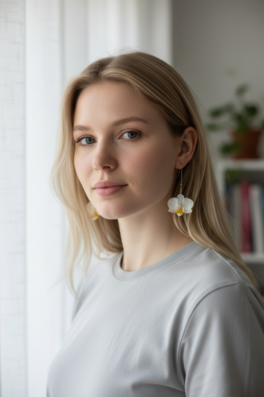 730. Boucles d'oreilles " Les Orchidées blanches"